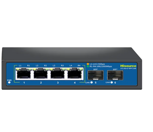 Hisource 4 x 2.5Gbps Port Network Switch uplink 2 x 10Gbps Port SFP+ UK Plug - Picture 5 of 7