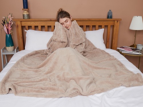 SNUG WEARABLE BLANKET & CUSHION TEDDY FLEECE WITH SLEEVES & FOOT POCKET ONE SIZE - Picture 24 of 46