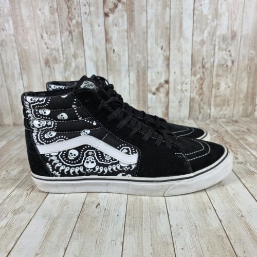 Vans SK8-Hi Skull Bandana High Top Skate Shoes Sneakers Black White Mens 13