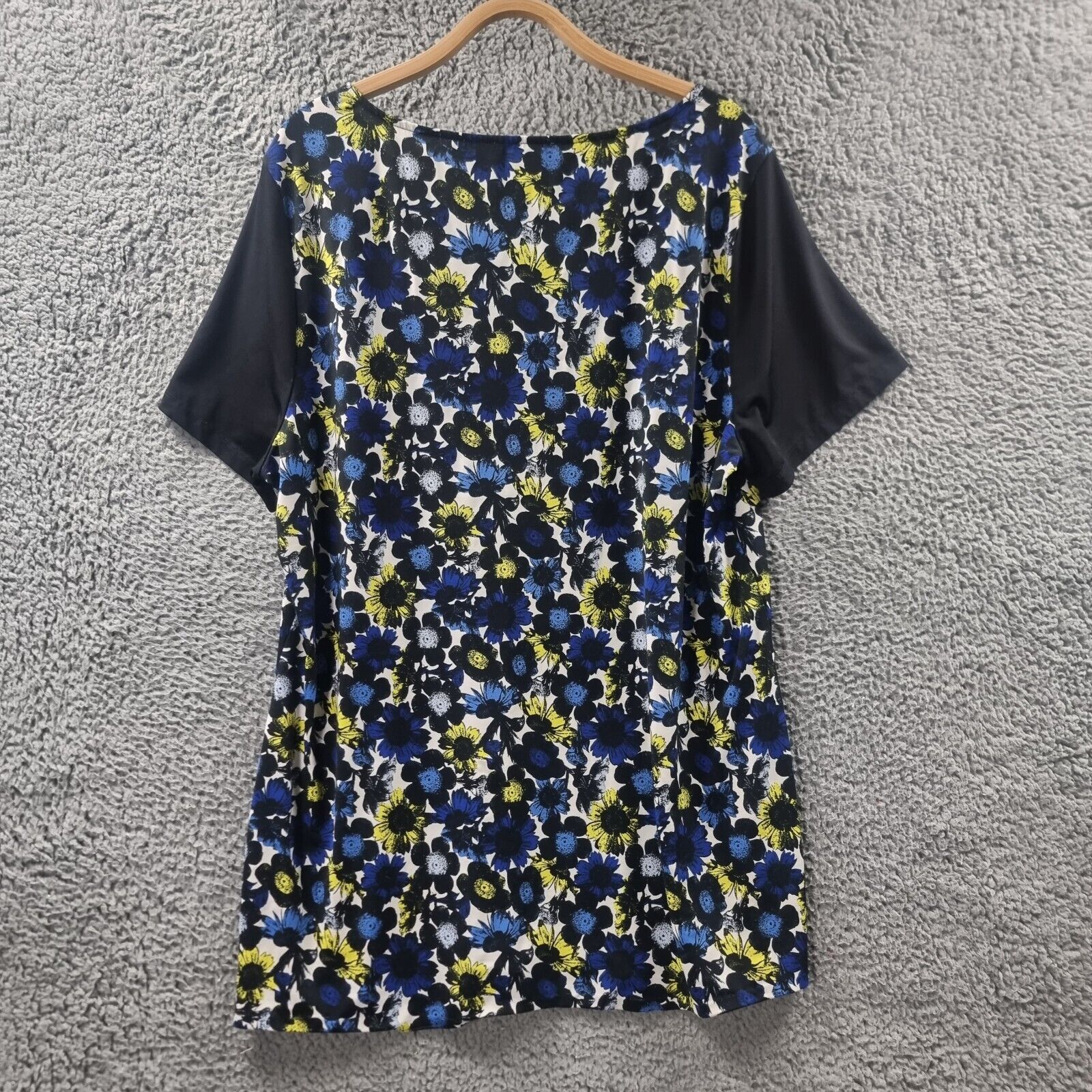 Basque Womens Tunic Top Plus Size 18 Blue Black White Yellow Floral Stretch Knit - Picture 8 of 13