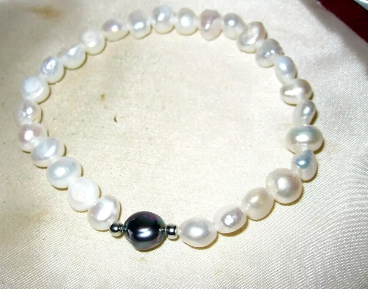 Beautiful natural cultured 6 7mm white and black pearl bracelet eBay