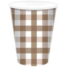 Teddy Brown Gingham Paper Drink Cups 266ml 8pk Plaid Party Table Settings Decor