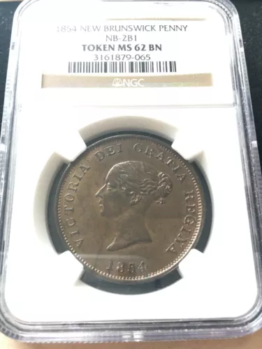 1854  Canada  NB-2B1  NGC Graded**MS-62** New Brunswick Token