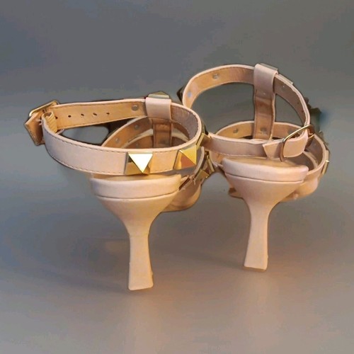 "Nicole Miller" Womens Heels, Size 6.5, Blush Pink, Gold Spikes, Strappy, 3 In - Picture 4 of 7