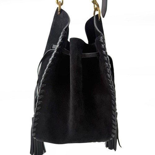 Isabel Marant Shoulder Black Calf Suede Gold Studs Braided Leather Trim Women - Picture 14 of 24