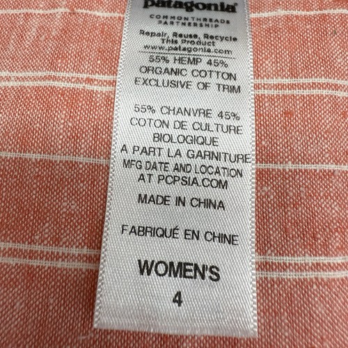 Patagonia W's Island Hemp Crossover Dress Sz 4 Chambray Stripe Catalan Coral - Picture 9 of 13