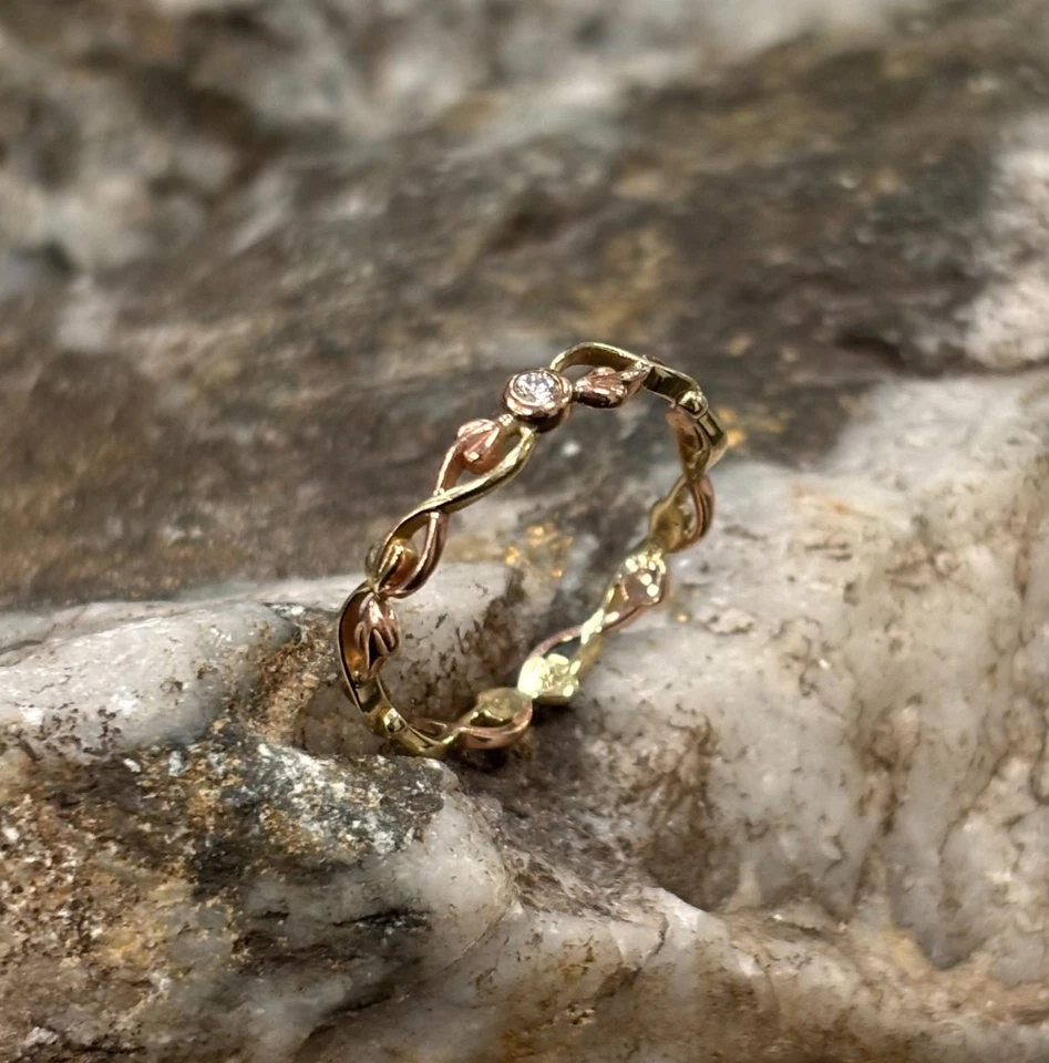 Clogau 9ct Yellow & Rose Gold Tree of Life Diamond Stacking Ring Size P Rare - image 2 of 4