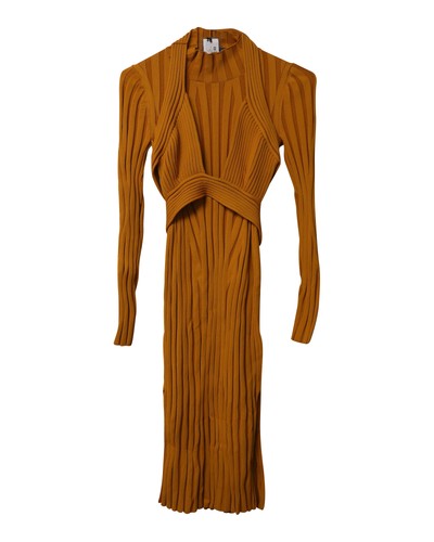 Abito midi Proenza Schouler a costine pesanti manica lunga in viscosa gialla - Foto 5 di 9