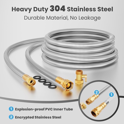Giraffe Tools Garden Hose 100ft x 5/8", 304 Stainless 100FT 5/8&quot;, Silver  - Imagen 2 de 7