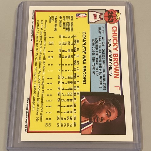 1992-93 Topps #263 Chucky Brown New Jersey Nets Basketball Card - Bild 2 von 2