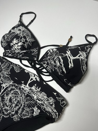 Maaji Bikini Swimsuit reversible Floral Brazilian High Cut Bottom Sz M Black Act - Picture 5 of 14