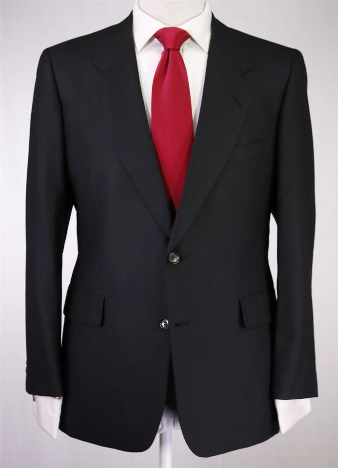 Traje Hickey Freeman a medida mohair de lana negro liso 2-Btn a medida 40S Foto 2 de 4