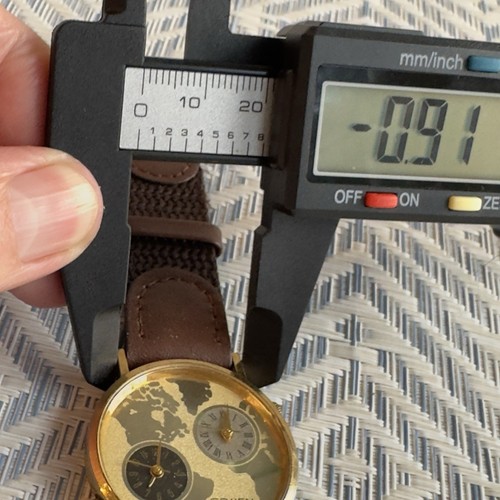 Gruen Mapface Watch Gold Tone 299-2035 Two Time Zone Quartz 5y29-6019 Seiko - Picture 13 of 13
