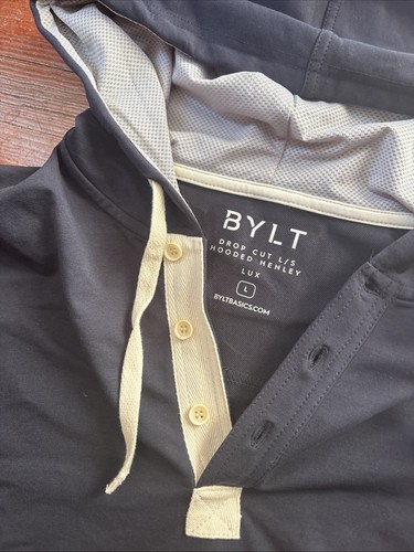 BYLT Drop Cut Felpa con Cappuccio Henley Lux Uomo Taglia L Nera Elasticizzata Performance Shirt - Foto 2 di 6