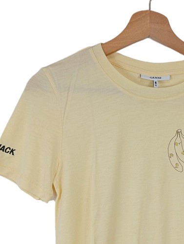 GANNI Camiseta estampada Mujeres Camisa Talla EU 38 amarillo claro look casual - Imagen 3 de 5