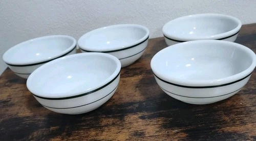 Vintage Pyrex Tableware by Corning 708 Cereal Bowl Emerald Green Stripes 5 Piece