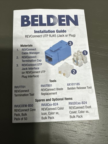 BELDEN REVCONNECT CAT6+UTP MODULAR JACK BLUE TIA/ 24 In Box Brand New - Picture 3 of 7