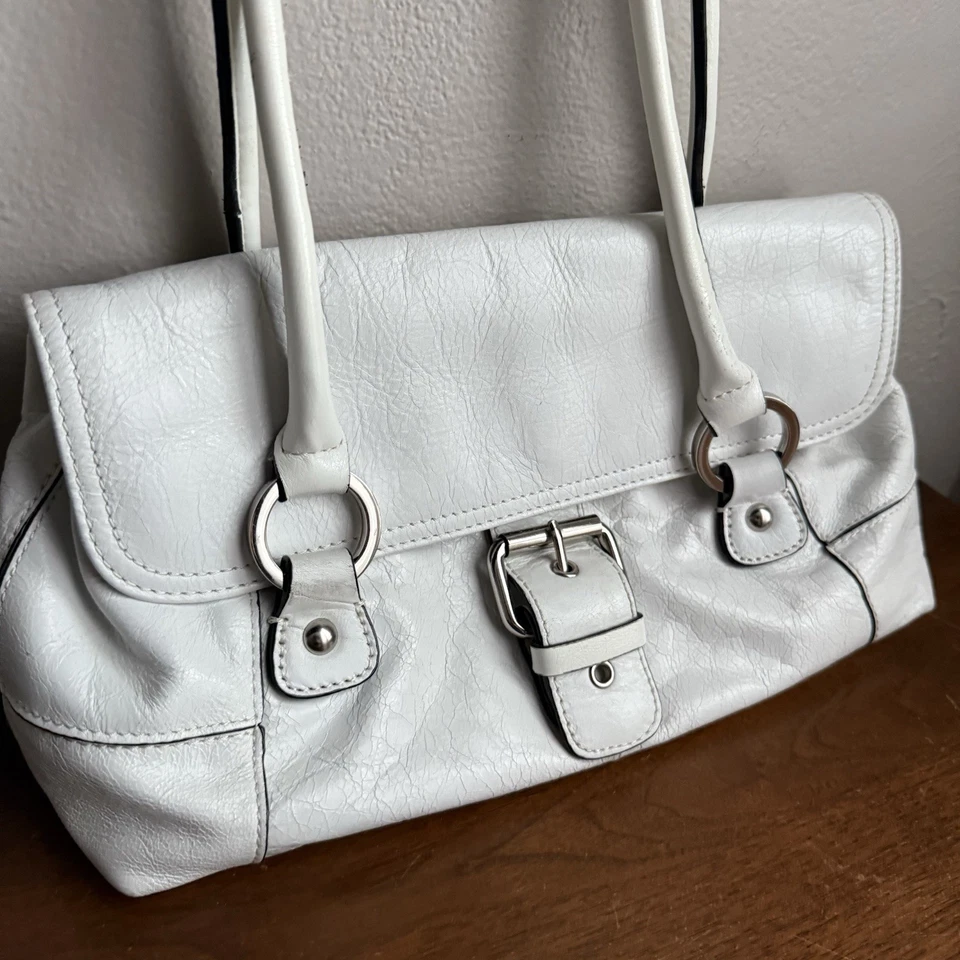 Giani Bernini White Leather Bag Purse Silver Hardware Vintage Shoulder - Image 3 of 4