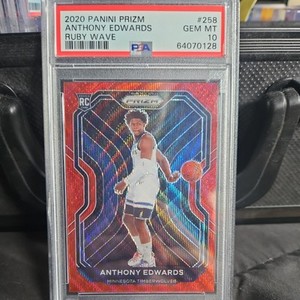 PSA 10 2020 Panini Prizm Anthony Edwards Ruby Wave Rookie RC #258