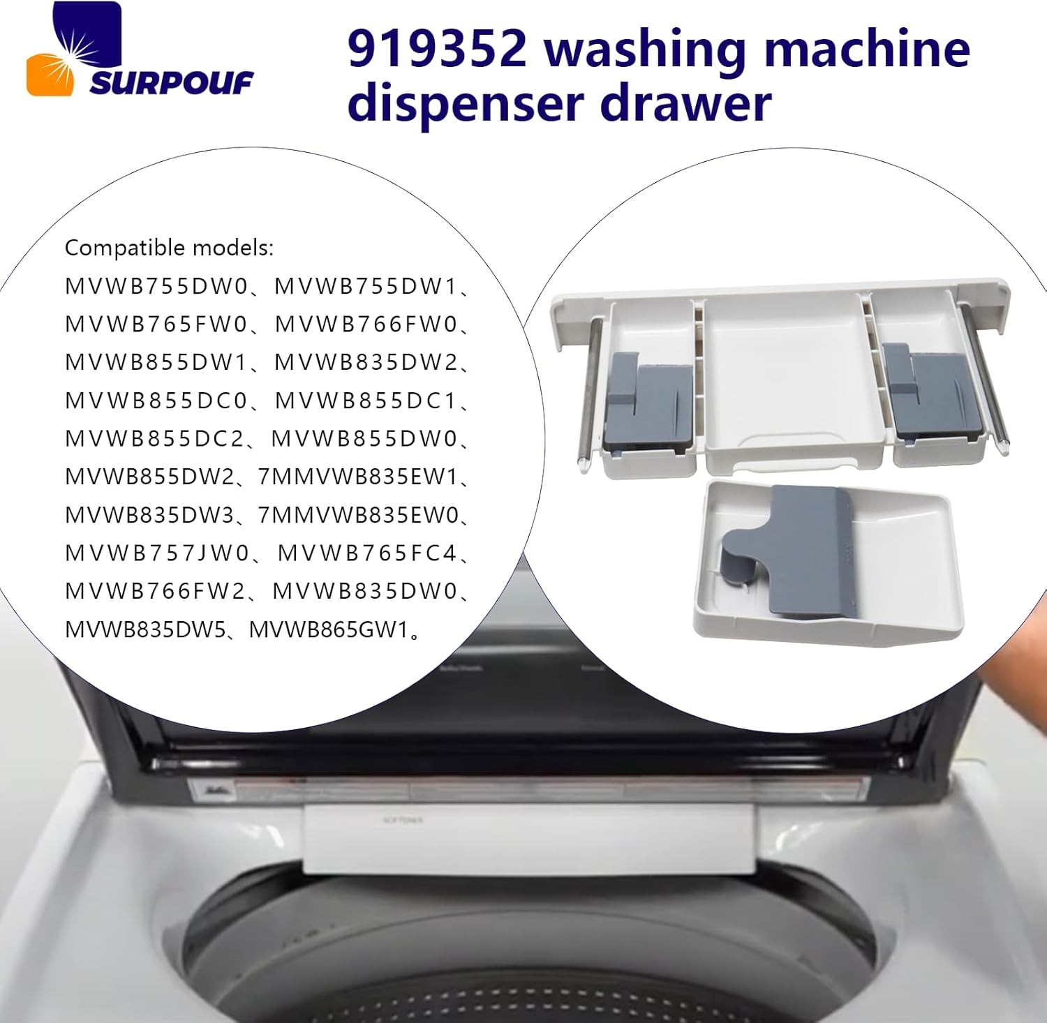 W10919352 Washing Machine Dispenser Drawer Replacement Compatible with as pic 