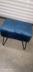 Velvet Footstool With Metal Legs Plush Texture Blue