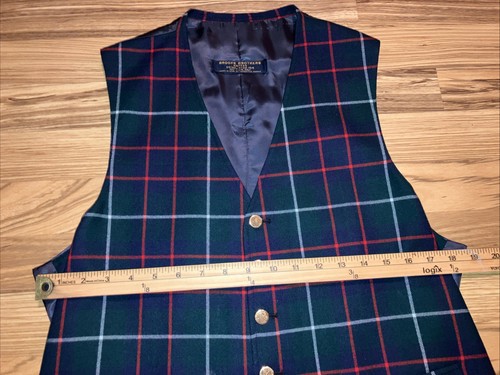 Chaleco Chaleco De Colección Brooks Brothers Makers Azul Verde Rojo Tartán Lana a Cuadros Mediano - Imagen 3 de 8