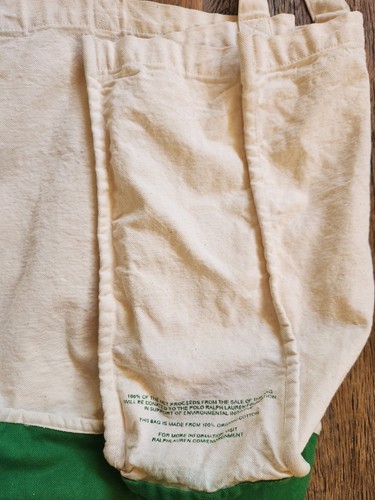 Polo Canvas Green Cream White Tote Bag Big Pony Horse Carry All Reusable Casual - Picture 3 of 13