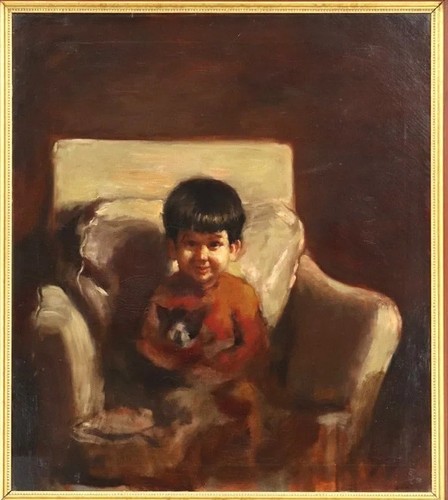 Shelly Fink (1925-2002) Original Öl "Junge mit Hund" 28" x 31" in MET & Brooklyn - Bild 2 von 8