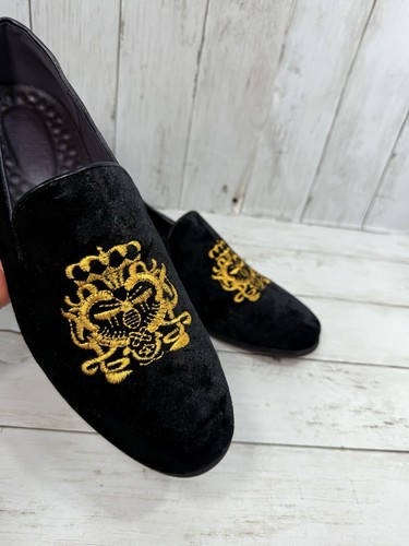 Men's Luxury Velvet Penny Loafers Shoes Embroidery Black Dress Loafers Size 8.5 - Bild 14 von 17