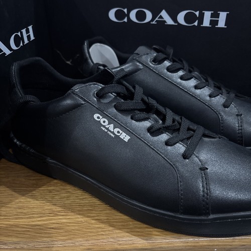 Coach Clip Leder Low Top Sneaker Turnschuh Schwarz Signatur Neu mit Karton 195£