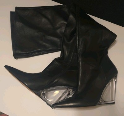 Stuart Weitzman Lucite Wedge Thigh High Boots Black Leather OTK Women s 8.5