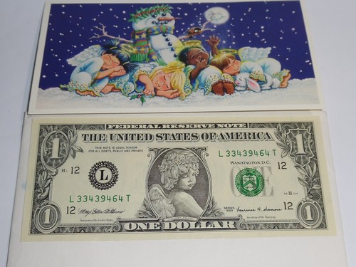 1999 UNITED STATES HOLIDAY ANGEL 1 DOLLAR BILL. WALMART. UNCIRCULATED LOVE NOTE - Picture 1 of 4