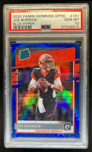 2020 Panini Donruss Optic Joe Burrow Blue Hyper Prizm RC #151 Bengals PSA 10