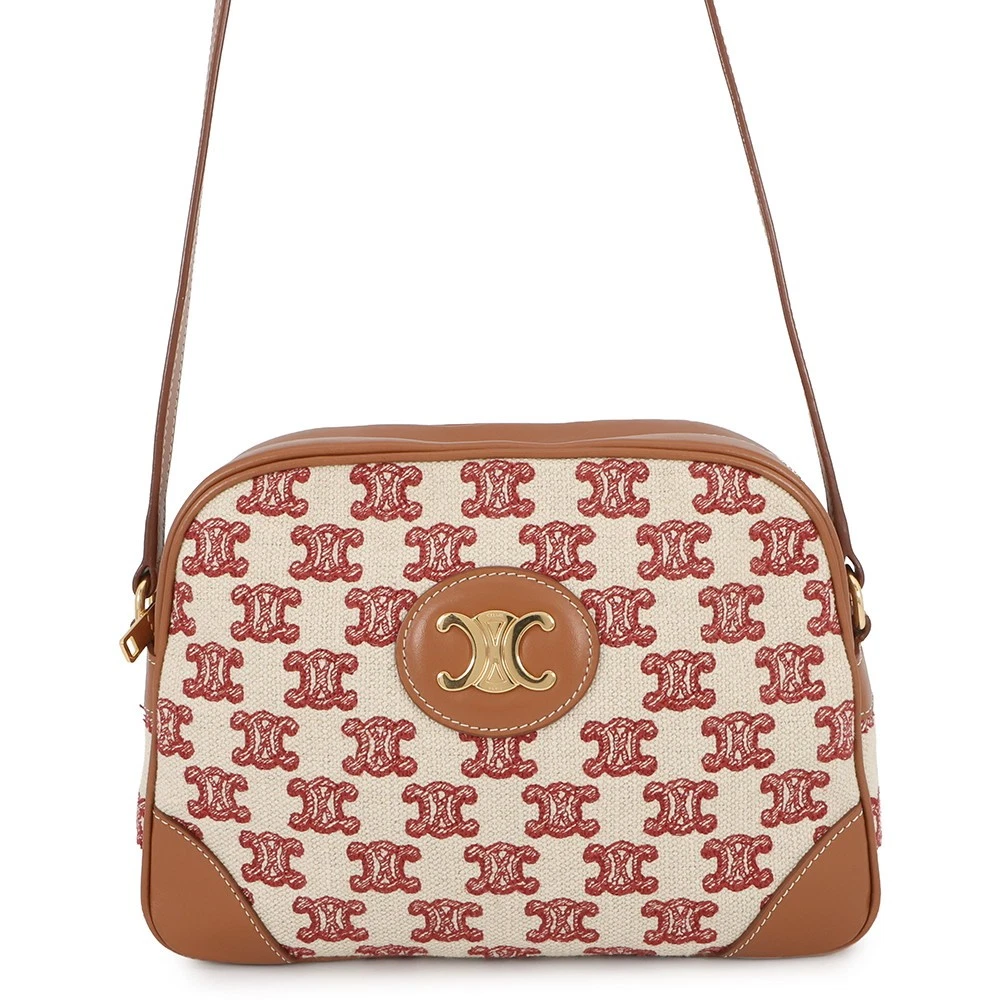 Celine — CELINE Shoulder Bag Canvas/Leather White/Brown/Red 194332CS8