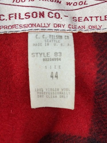 Vintage Filson Mackinaw Wool Double Cruiser Red Buffalo 44 - Picture 4 of 5