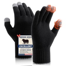 Merino Wool Gloves for Men Women, Touch Screen Warm Glove Liners Thermal Soft...