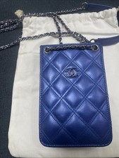 CHANELBlue Quilted Leather CC Phone Holder Crossbody Bag Silver Hardware