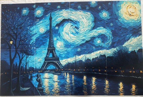Paquete de 8 paneles acústicos artísticos BUBOS noche estrellada con fondo como París 48X32 - Imagen 3 de 7