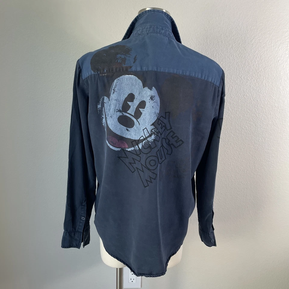 Desigual Disney Shirt Womens XL Blue Mickey Mouse Minnie Mouse Studded Button Up - Image 4 of 4