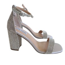 Steve Madden Size 9 Silver Rhinestone Block Heel Ankle Strap Sandals Heels