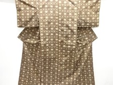 7597338: JAPANESE KIMONO / SILK / HAND WOVEN TSUMUGI / STRIPE KASURI PATTERN