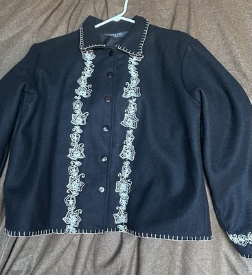 Take Two Clothing Co. Black Embroidered Wool Blend Collared Cardigan Sweater XL