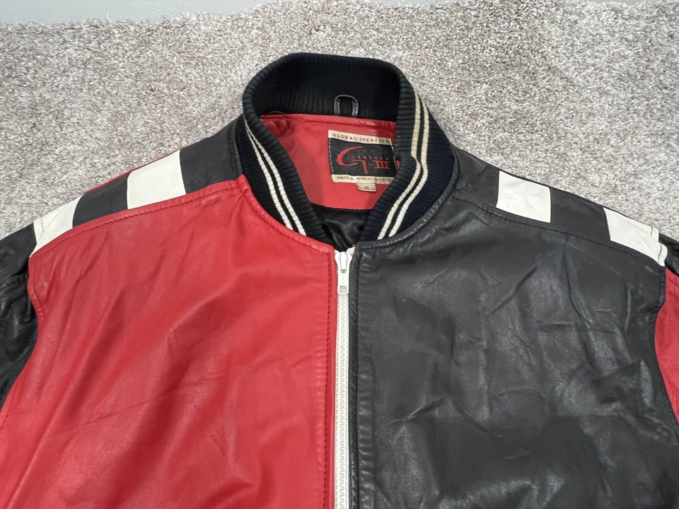 Chaqueta de cuero vintage G-iii para hombre mediana roja negra bombardero acolchada carreras años 90 Foto 2 de 4