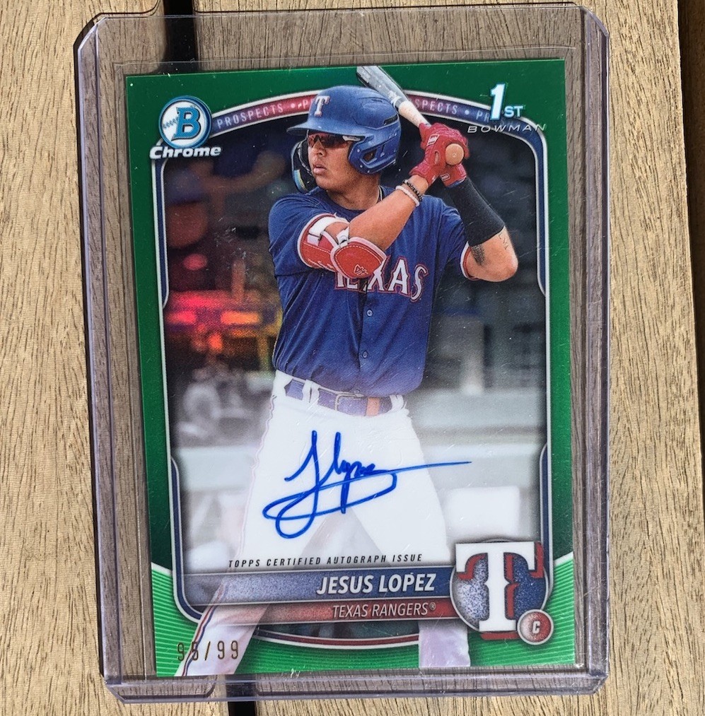 2025 Bowman Jesus Lopez Green Auto /99 Chrome Refractor #CPA-JLO Rangers 1st