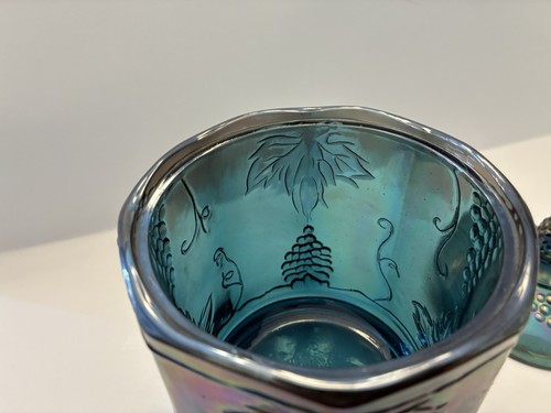 Vintage Indiana Blue Carnival Glass Harvest Grapes Pattern Jar / Canister - Picture 8 of 22