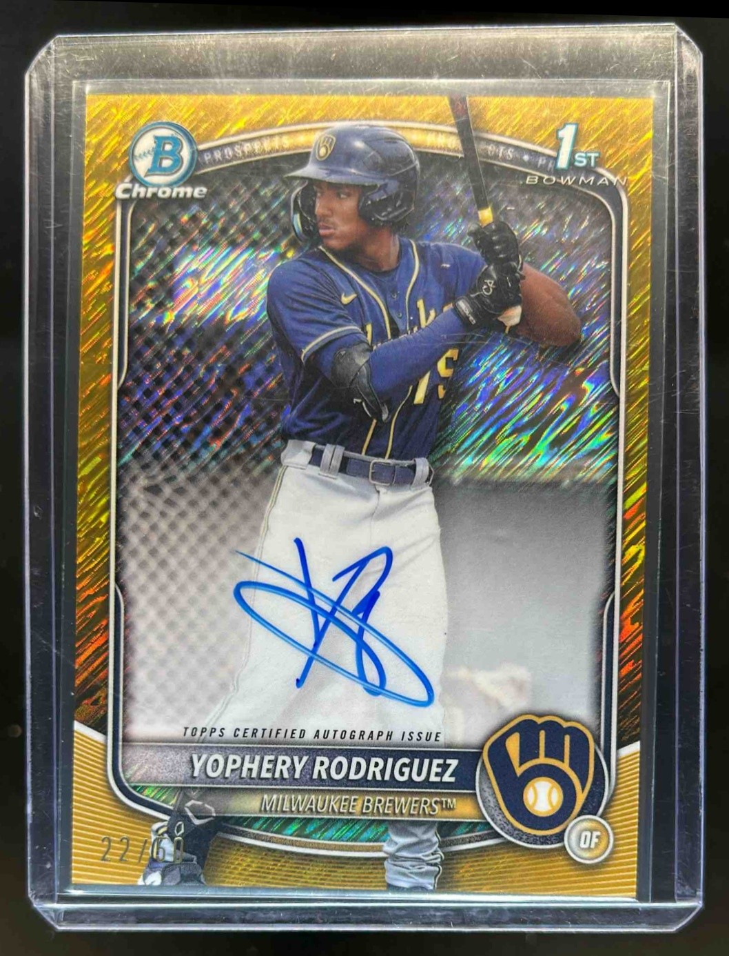 2025 Bowman Yophery Rodriguez Chrome Auto Gold Shimmer Refractor 1st #22/50