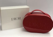 DIOR Red Patent leather top handle toiletry pouch makeup bag case zip NEW in box