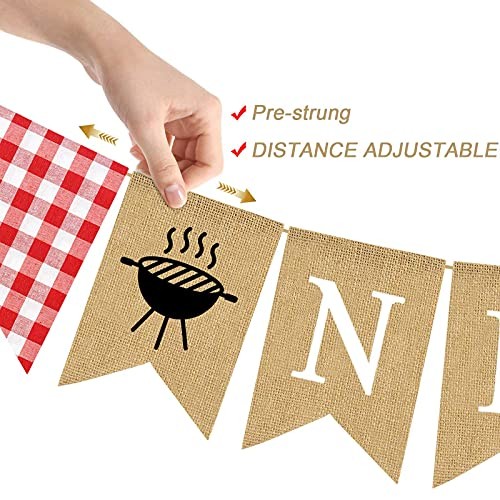 Jute Burlap BBQ Themed One High Chair Banner with Grill Barbecue 1st Birthday - Picture 5 of 6