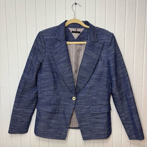 Tommy Hilfiger formeller klassischer marineblauer BH Langarm Blazer Größe 10 - Bild 4 von 15