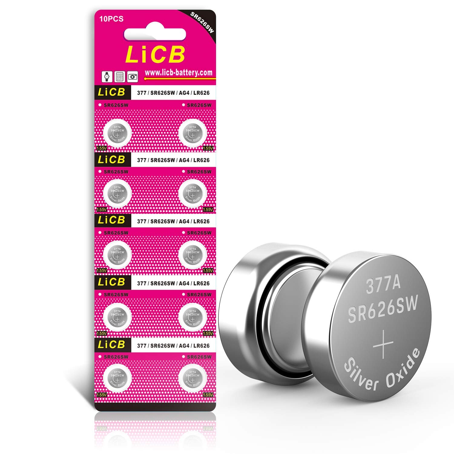 LiCB 10 PCS SR626SW 377 AG4 1.5V Button Cell Watch 10 Count (Pack of 2)